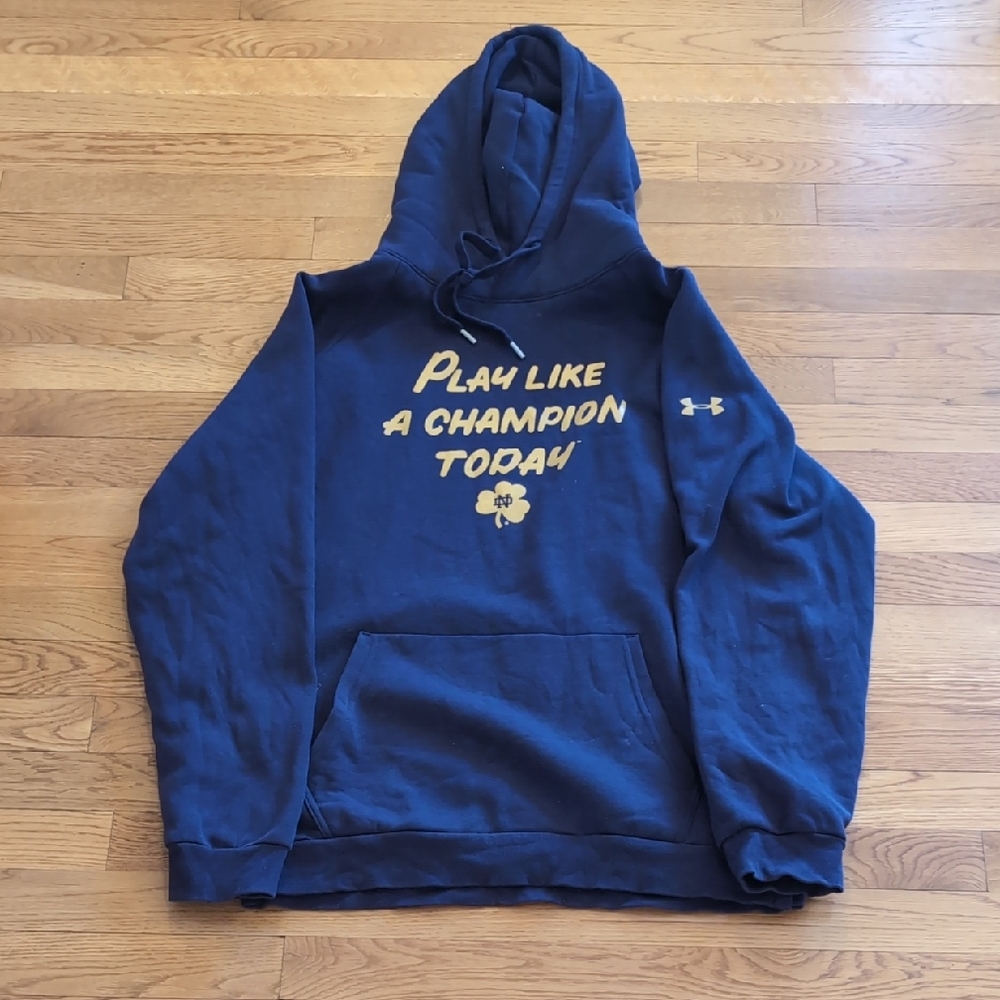 Under Armour Navy Blue Crewneck Hoodie with Yellow Graphic